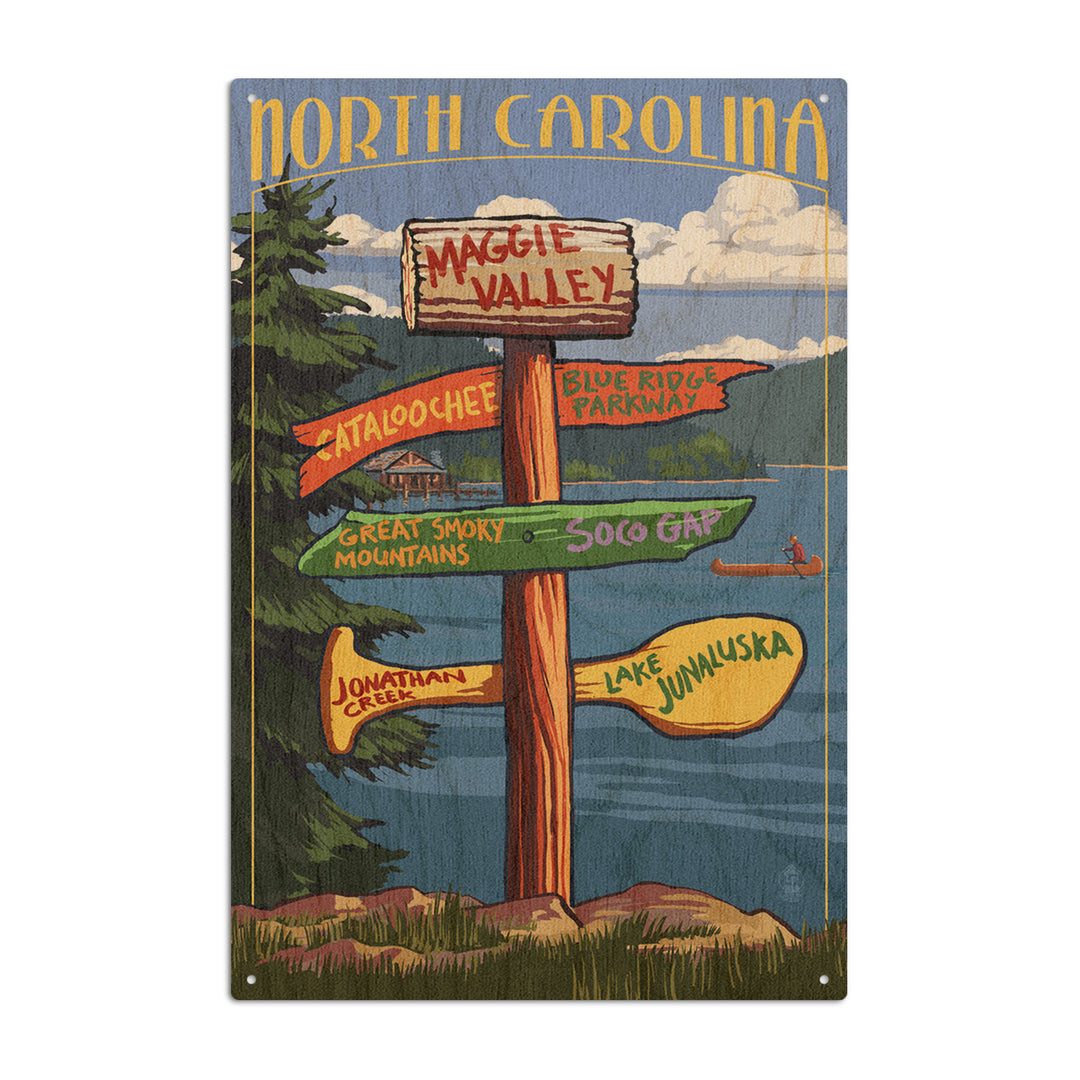 Maggie Valley, North Carolina, Sign Destinations, Lantern Press Poster, Wood Signs and Postcards