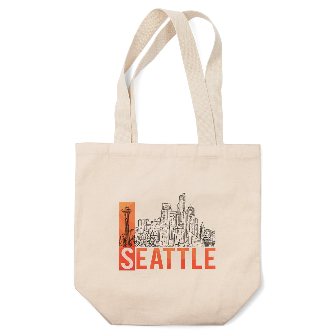 Seattle, Washington, Line Drawing, Modern,, Tote Bag
