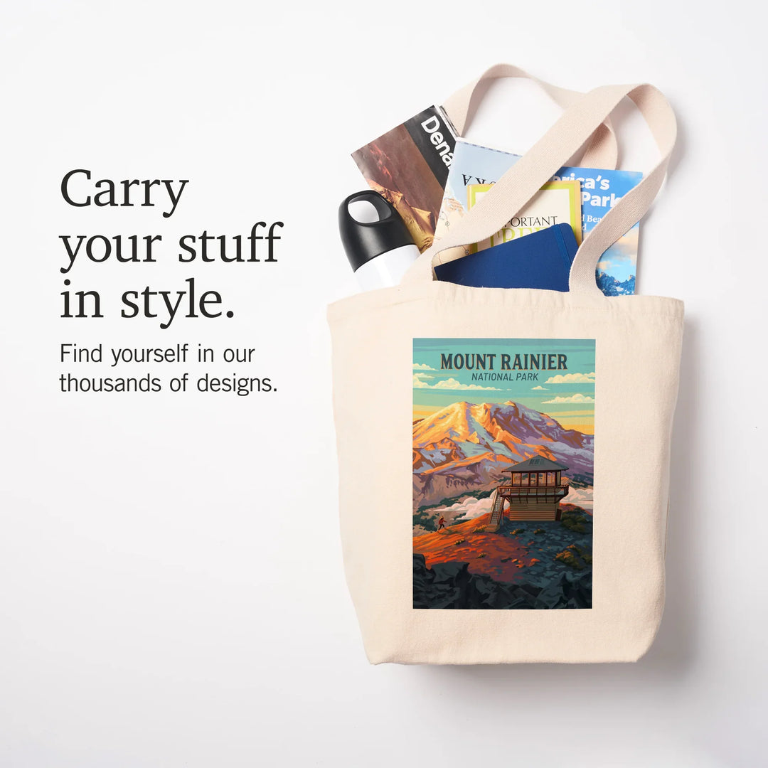 Mt Rainier National Park, Washington, Painterly, Mount Fremont Lookout, Tote Bag