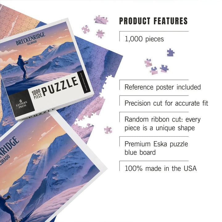 Breckenridge, Colorado, Skier at the Top, Lithograph, Jigsaw Puzzle