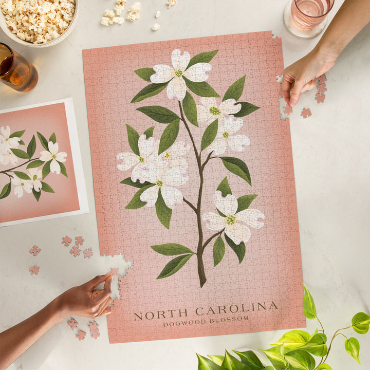 North Carolina, Vintage Flora, State Series, Dogwood Blossom, Jigsaw Puzzle