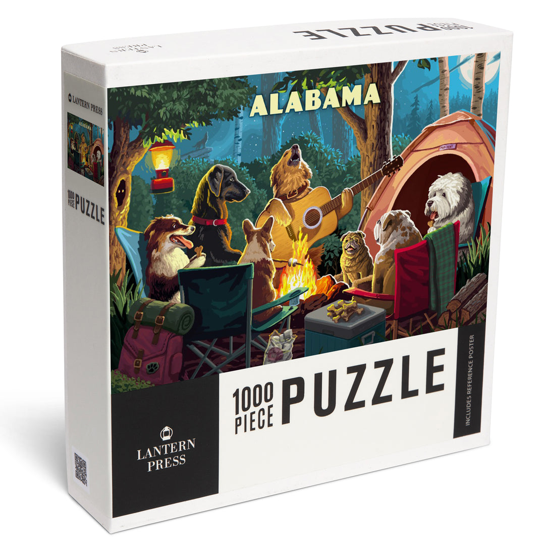Alabama, Painterly, Pack Life, Dogs Around Campfire, Jigsaw Puzzle