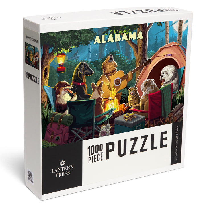 Alabama, Painterly, Pack Life, Dogs Around Campfire, Jigsaw Puzzle