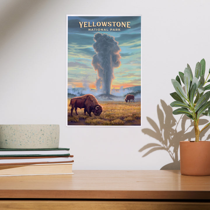 Yellowstone National Park, Wyoming, Oil Painting, Old Faithful Eruption, Art & Giclee Prints