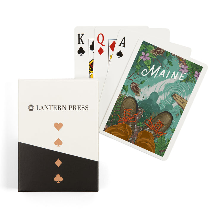 Playing Cards, Maine, Embrace the Elements Hiking, 52 Card Deck with Jokers in Box, Unique Art