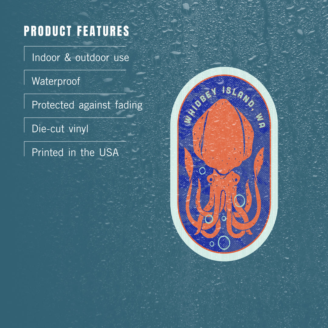 Whidbey Island, Washington, Dockside Series, Squid, Contour, Vinyl Sticker