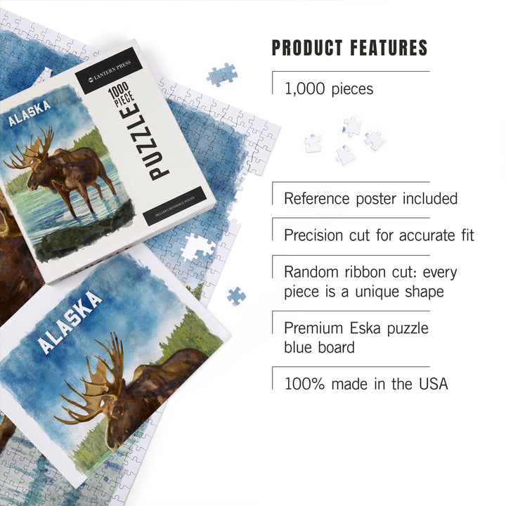 Alaska, Watercolor Study, Moose, 1000 Piece Jigsaw Puzzle