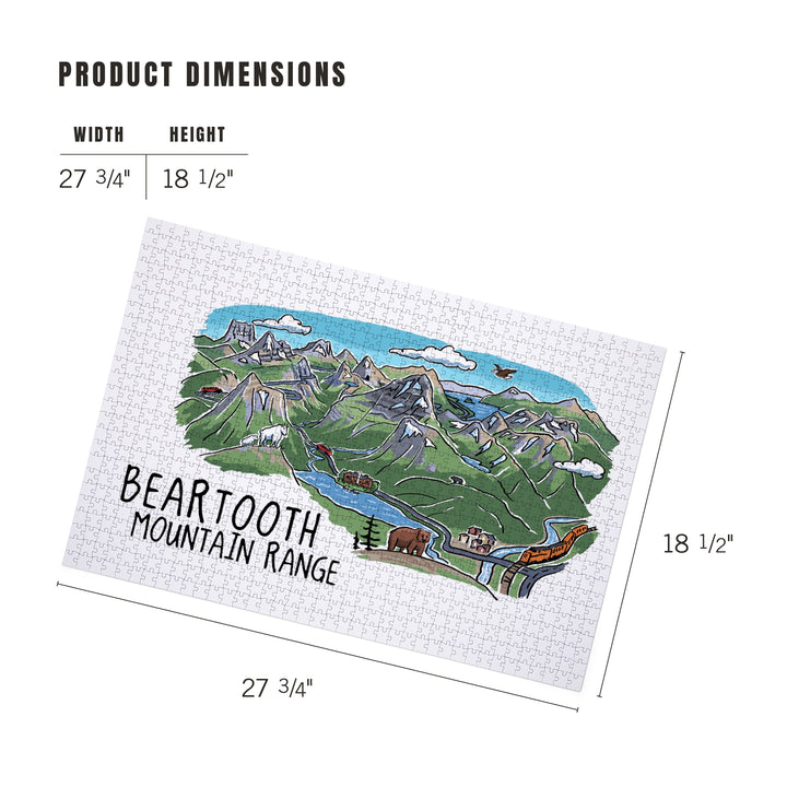 Beartooth Mountain Range, Montana, Line Drawing, 1000 Piece Jigsaw Puzzle