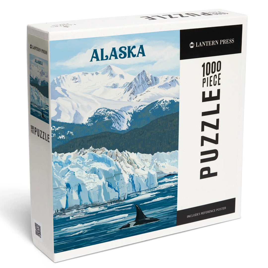 Alaska, Painterly, Orca with Glacier, 1000 Piece Jigsaw Puzzle