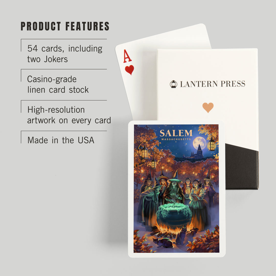 Playing Cards, Salem, Massachusetts, Oil Painting, Witch's, 52 Card Deck with Jokers in Box, Unique Art