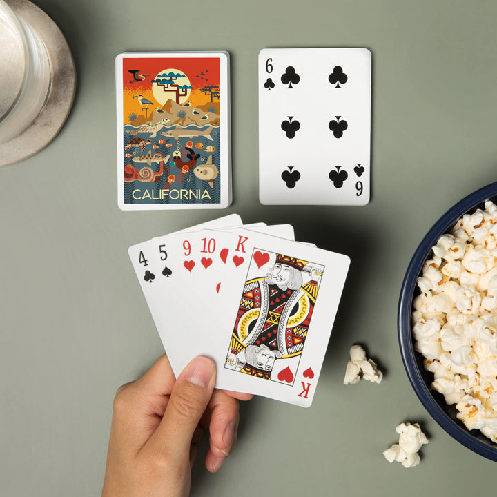 Playing Cards, California, Marine Animals, Geometric, 52 Card Deck with Jokers in Box, Unique Art