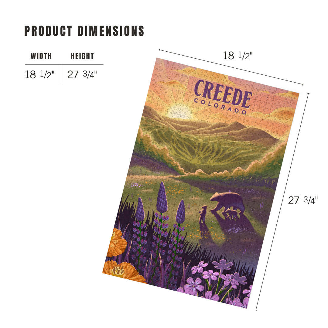 Creede, Colorado, Lithograph, Bear and Spring Flowers, Ski Mountain, 1000 Piece Jigsaw Puzzle