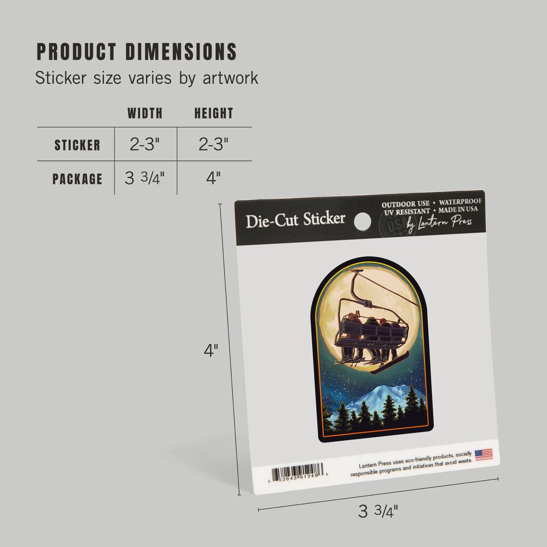 Ski Lift and Full Moon with Snowboarder, Vinyl Sticker