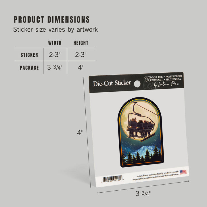 Ski Lift and Full Moon with Snowboarder, Vinyl Sticker