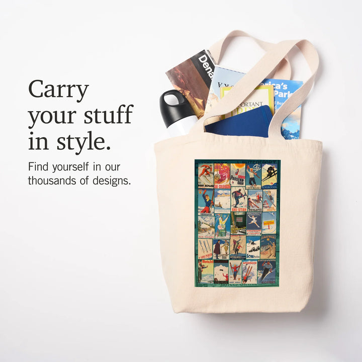 Vintage Ski Collage, Tote Bag