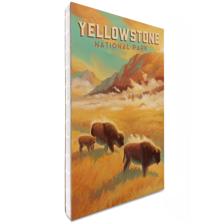 Lined 6x9 Journal, Yellowstone National Park, Bison Family, Oil Painting, Lay Flat, 193 Pages, FSC paper