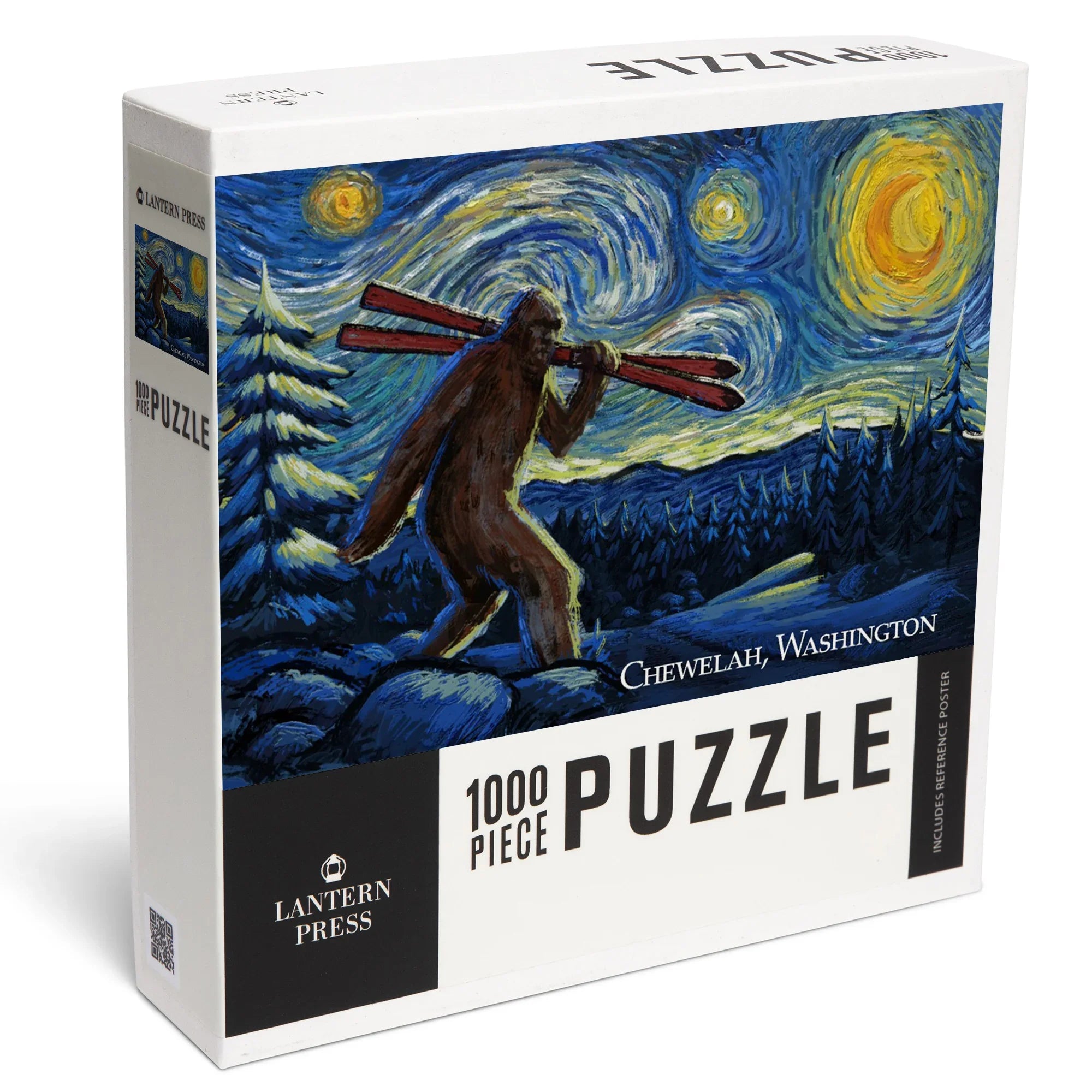 Chewelah, Washington, Starry Night, Winter Bigfoot with Skis, 1000