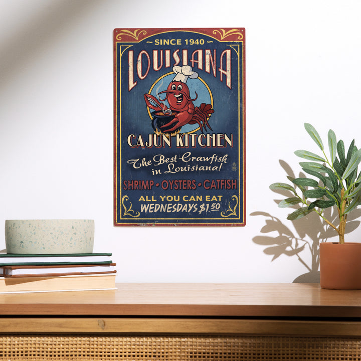 Louisiana, Vintage Sign, Cajun Kitchen Crawfish, Wood Sign and Postcards