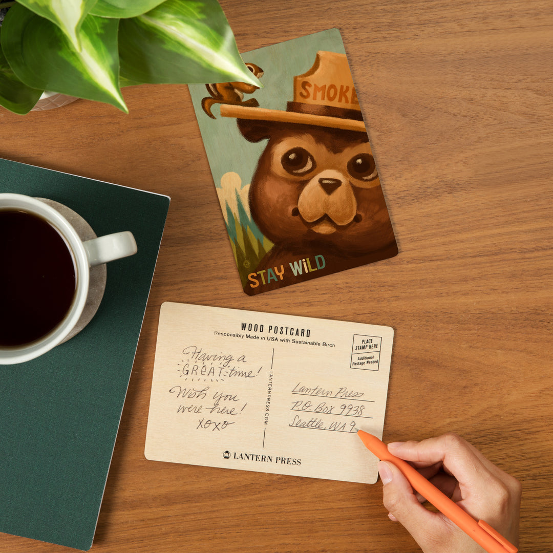 Stay Wild, Smokey Bear and Squirrel, Wood Sign and Postcards