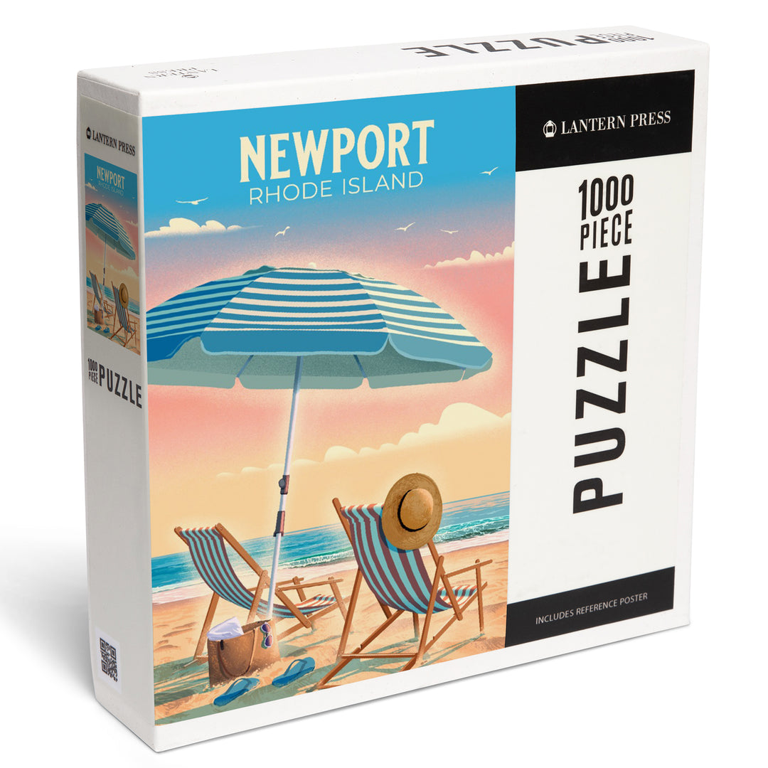 Newport, Rhode Island, Beach Chair and Umbrella, 1000 Piece Jigsaw Puzzle