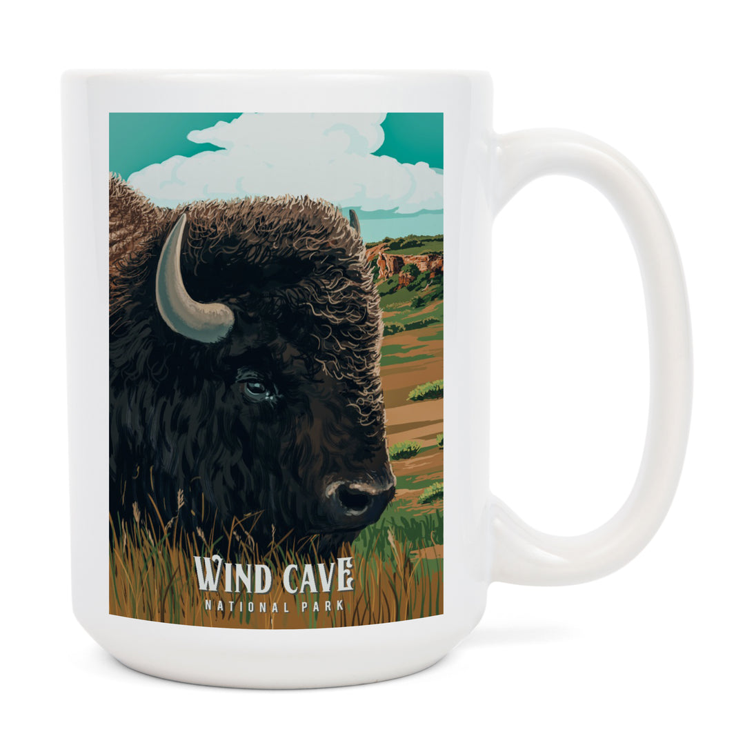 Wind Cave National Park, South Dakota, Bison, Painterly National Park Series, Ceramic Mug