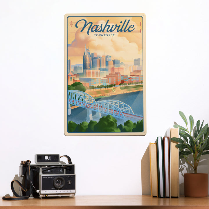 Nashville, Tennessee, Lithograph City Series, 12x18 Metal Sign