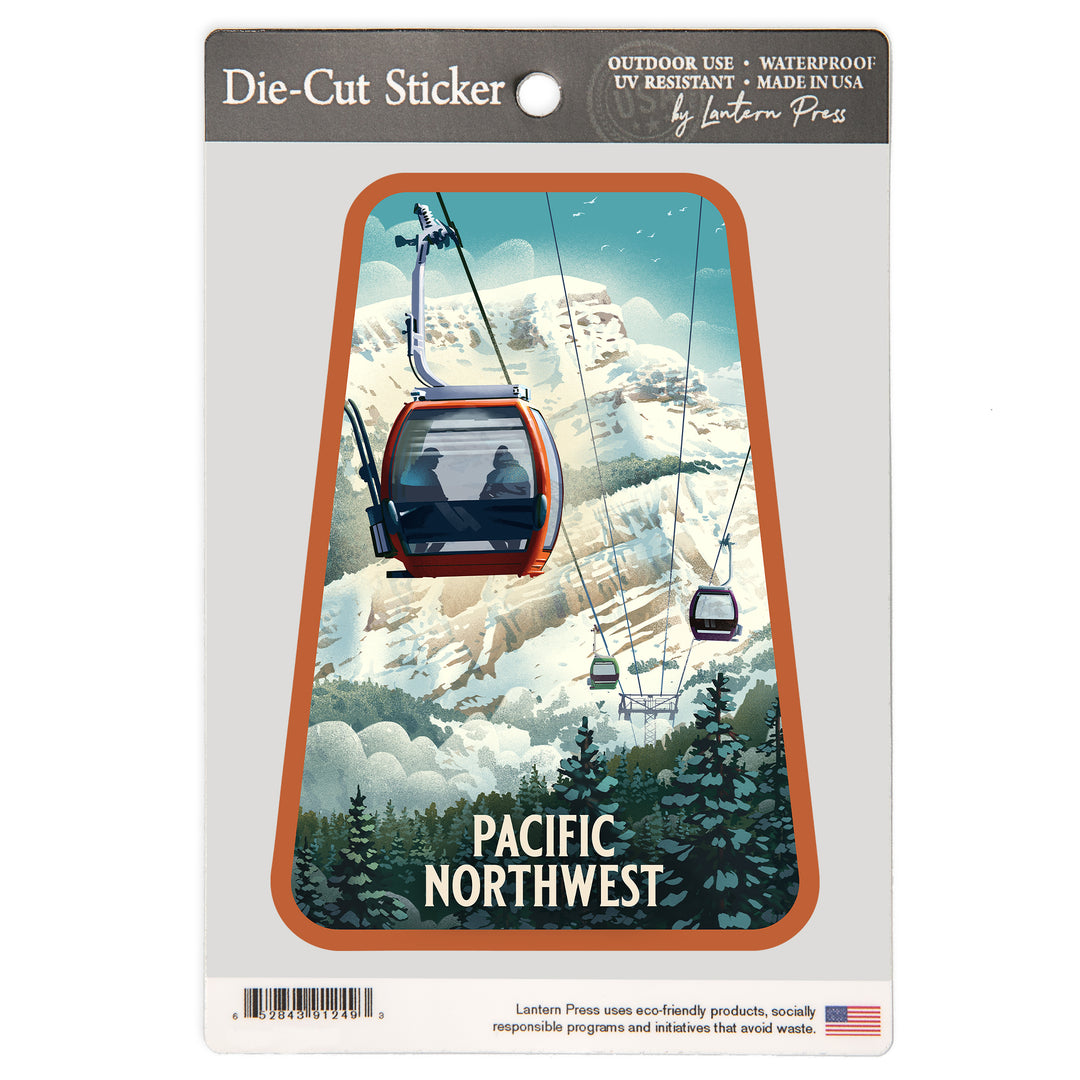 Pacific Northwest, Lithograph, Gondola, Orange, Vinyl Sticker