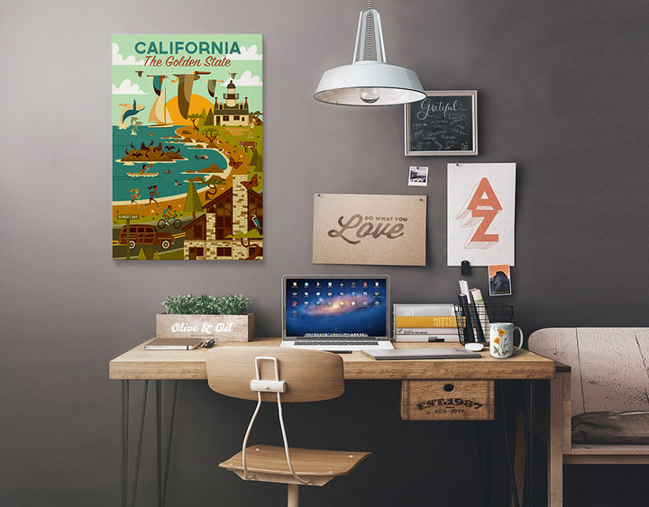 California, The Golden State, Geometric, Blue Sky, Stretched Canvas