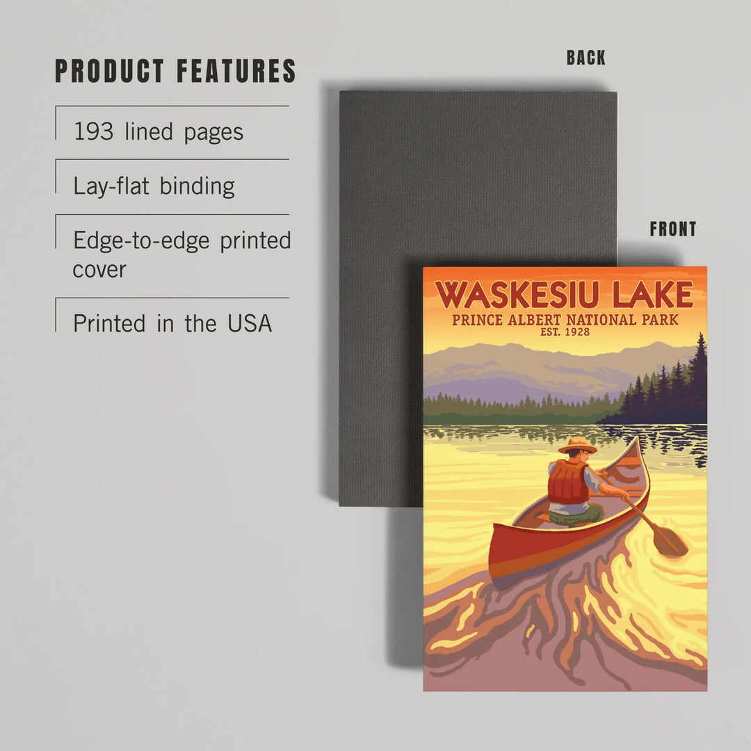 Lined 6x9 Journal, Waskesiu Lake, Saskatchewan, Prince Albert National Park, Canoe Scene, Lay Flat, 193 Pages, FSC paper