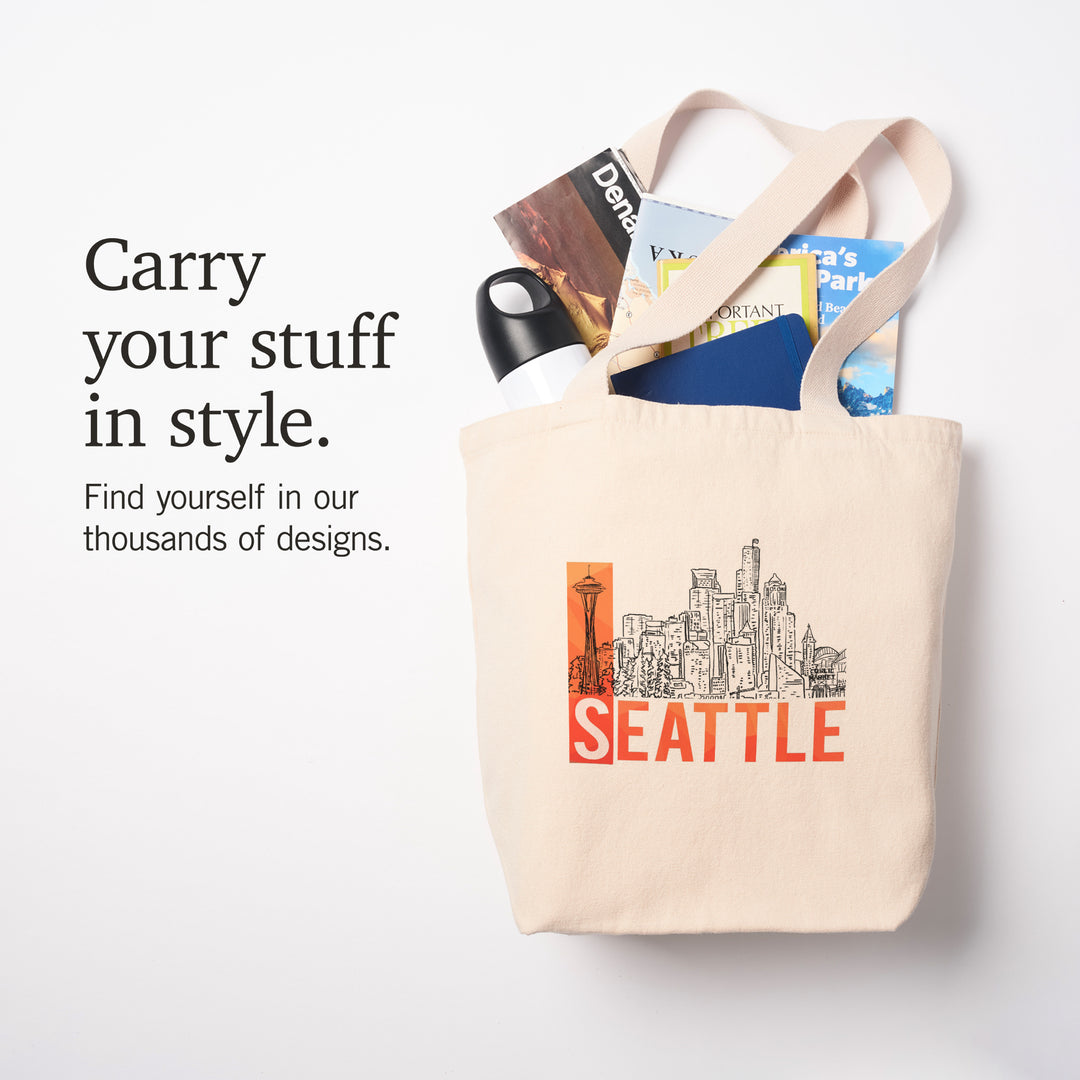 Seattle, Washington, Line Drawing, Modern,, Tote Bag