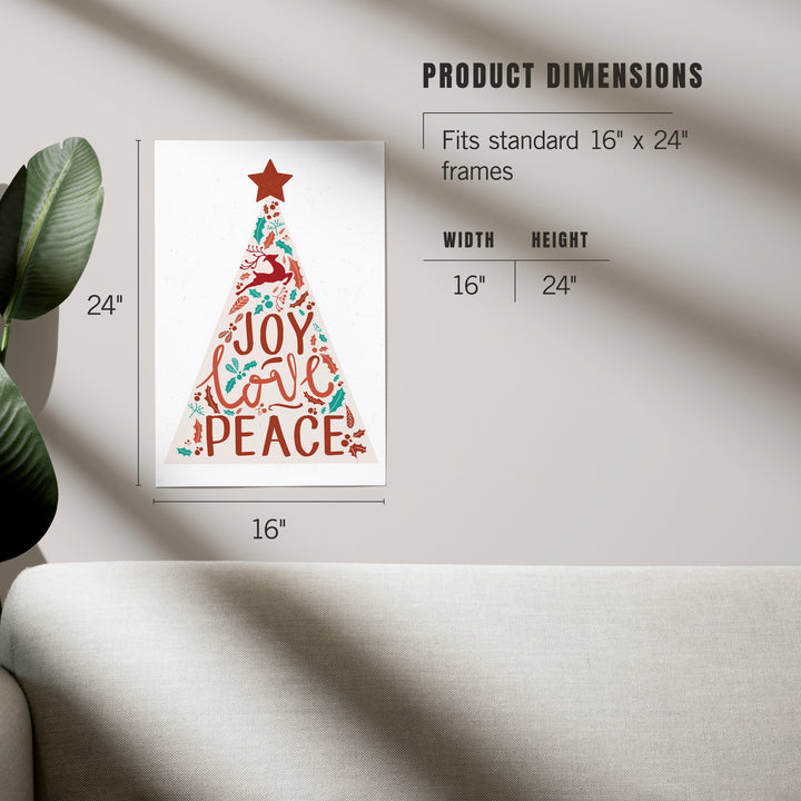 Joy Love Peace, Christmas Tree, Art & Giclee Prints - Lantern Press