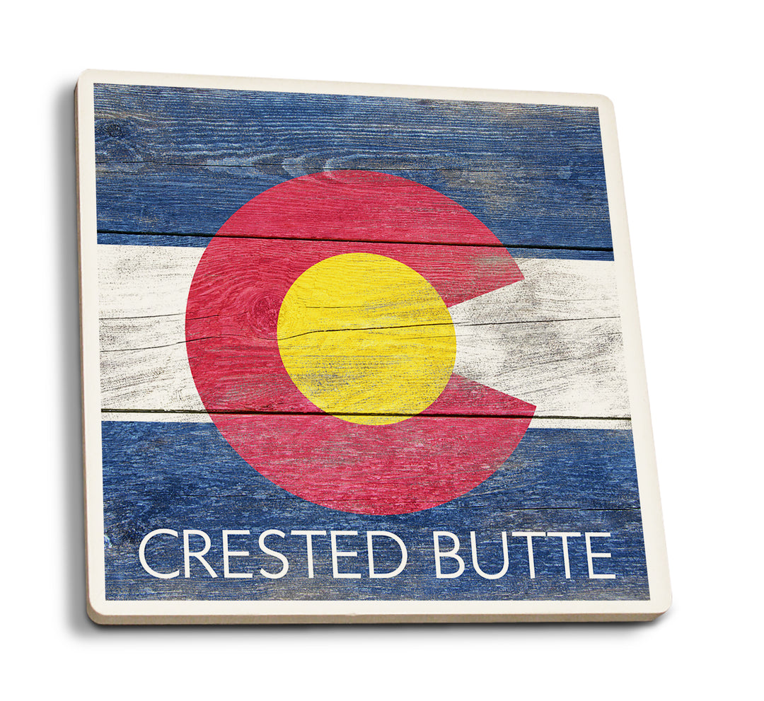 Crested Butte, Colorado, Rustic Colorado State Flag, Coaster Set