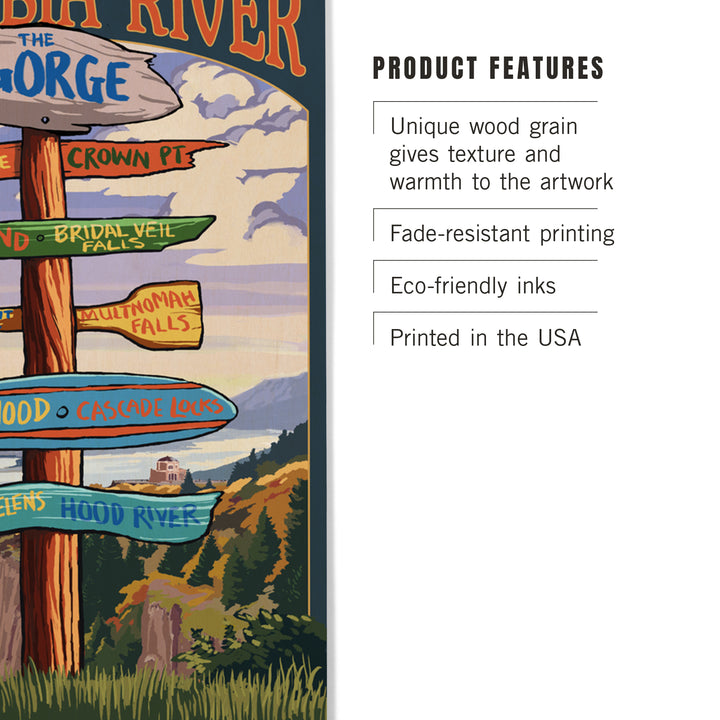 Columbia River Gorge, Oregon, Destinations Sign, Lantern Press Artwork, Wood Signs and Postcards