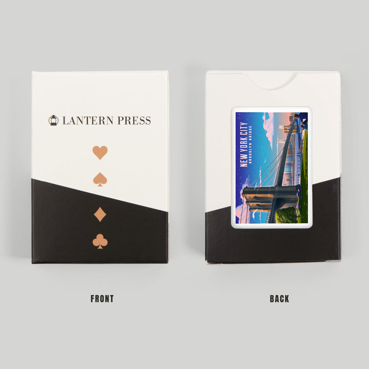 Playing Cards, New York City, New York, Lithograph, Brooklyn Bridge at Dusk, 52 Card Deck with Jokers in Box, Unique Art