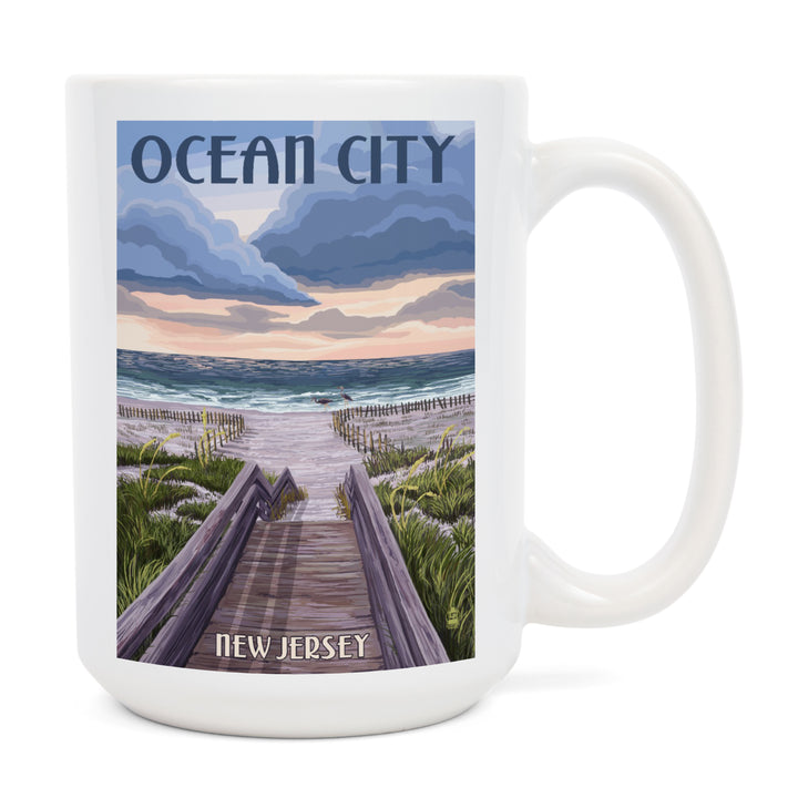 Ocean City, New Jersey, Beach Boardwalk Scene, Lantern Press Artwork, Ceramic Mug