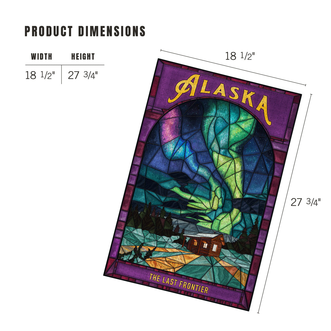 Alaska, Cabin And Northern Lights, Stained Glass, Jigsaw Puzzle