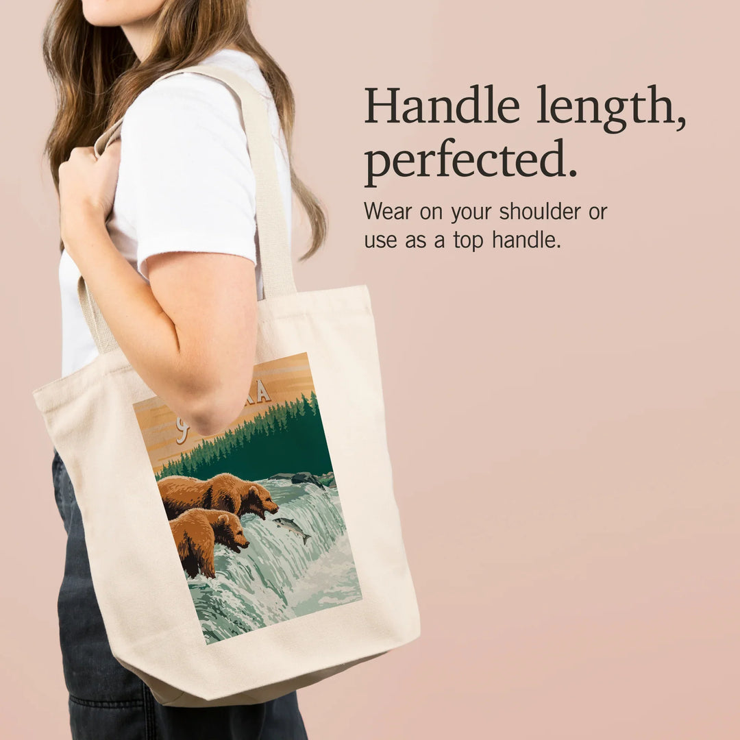 Alaska, Painterly, Grizzly Bears at Salmon Run, Tote Bag