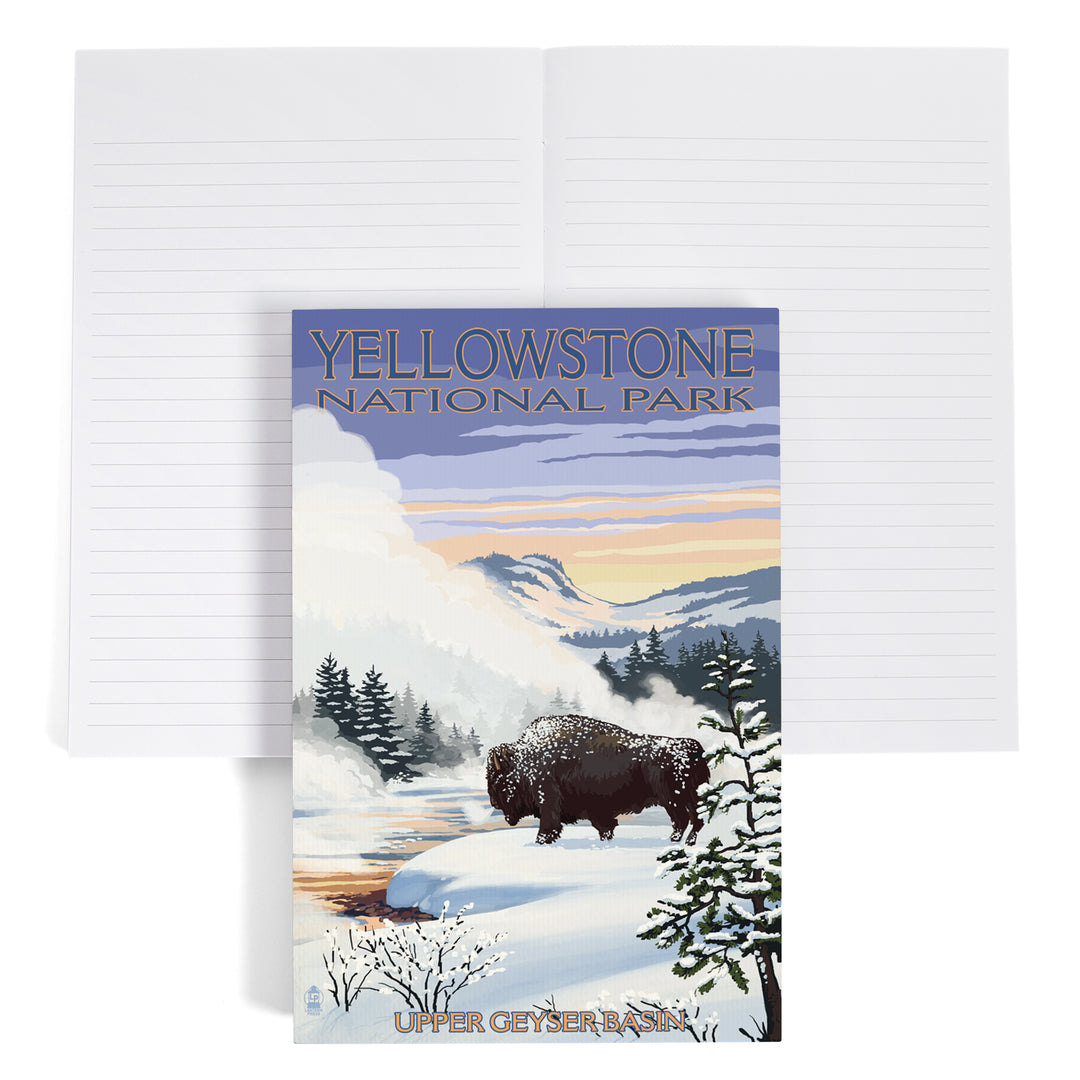 Lined 6x9 Journal, Yellowstone National Park, Wyoming, Bison Snow Scene, Lay Flat, 193 Pages, FSC paper