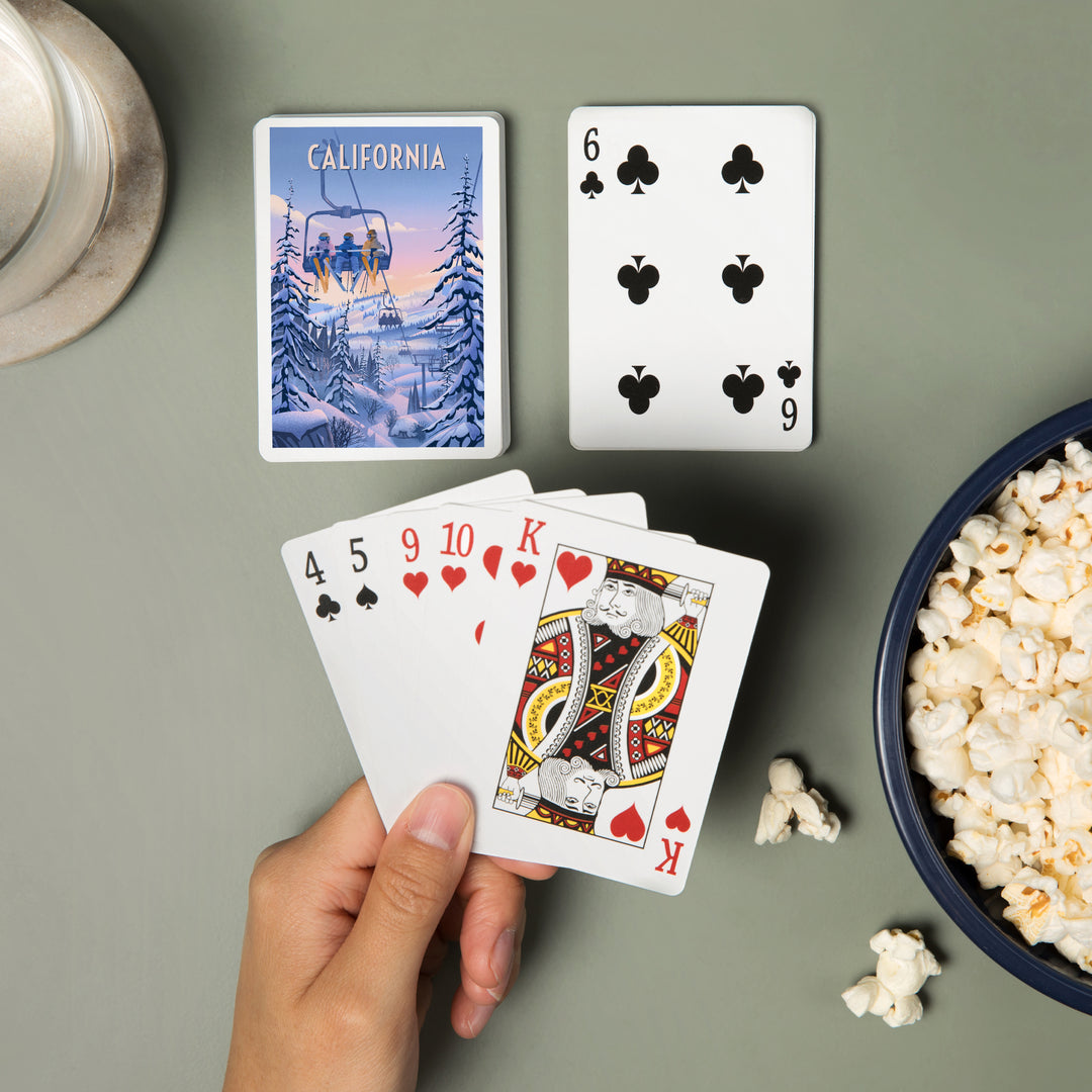 Playing Cards, California, Chill on the Uphill, Ski Lift, 52 Card Deck with Jokers in Box, Unique Art