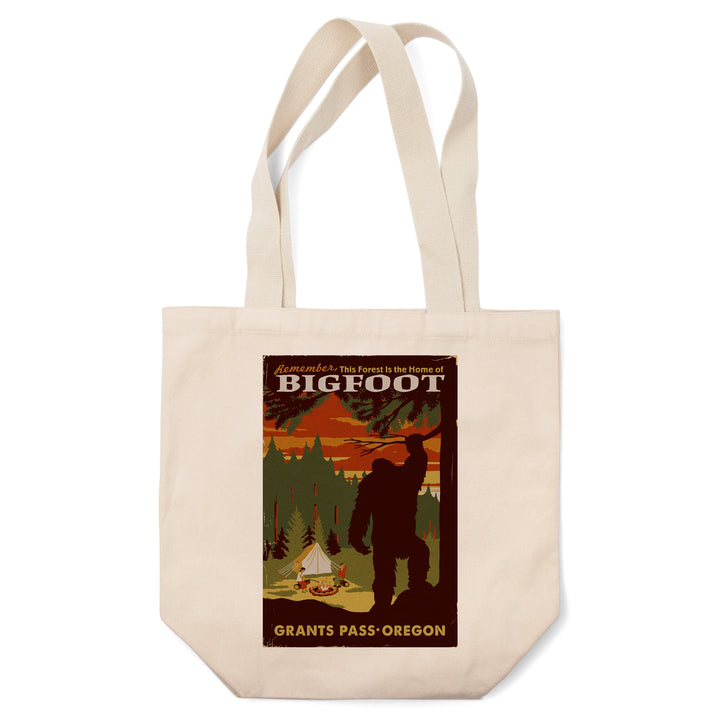Grants Pass, Oregon, Home of Bigfoot, Lantern Press Artwork, Tote Bag