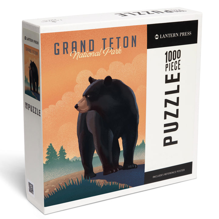 Grand Teton National Park, Wyoming, Lithograph, Black Bear, Jigsaw Puzzle
