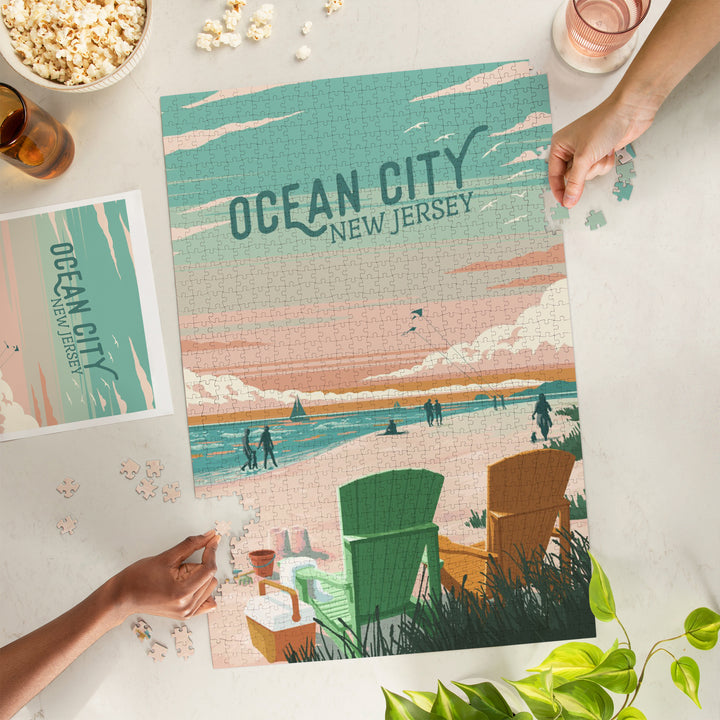 Ocean City, New Jersey, Painterly, Bottle This Moment, Beach Chairs, 1000 Piece Jigsaw Puzzle