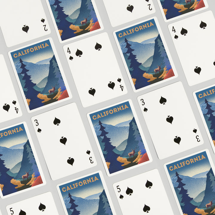 Playing Cards, California, Lithograph, Elk and Mountain Scene, 52 Card Deck with Jokers in Box, Unique Art