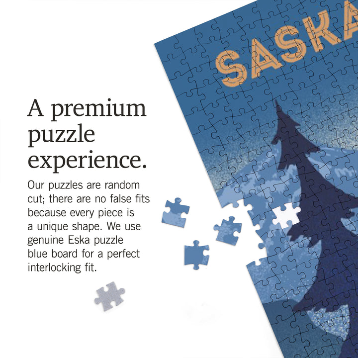 Saskatchewan, Lithograph, Elk and Mountains Scene, Jigsaw Puzzle