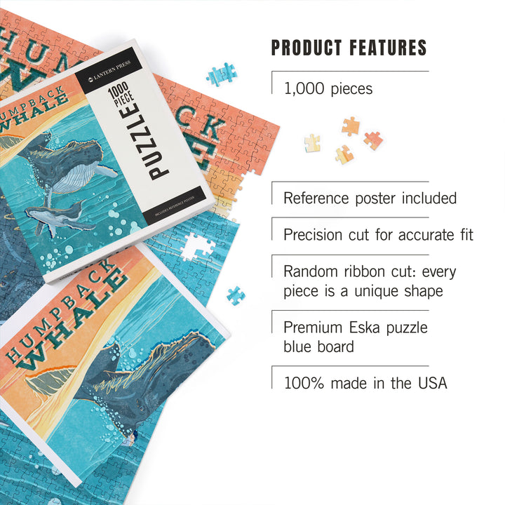 Humpback Whale, Vintage Print Press, 1000 Piece Jigsaw Puzzle