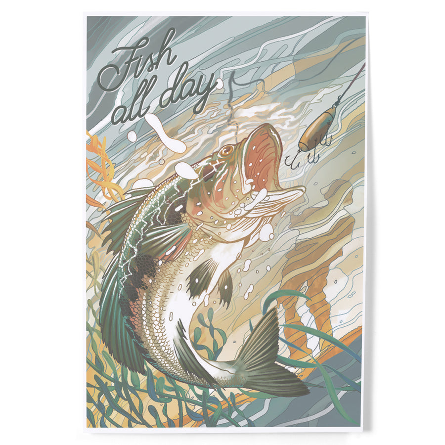 Fish All Day, Bass, Art & Giclee Prints - Lantern Press