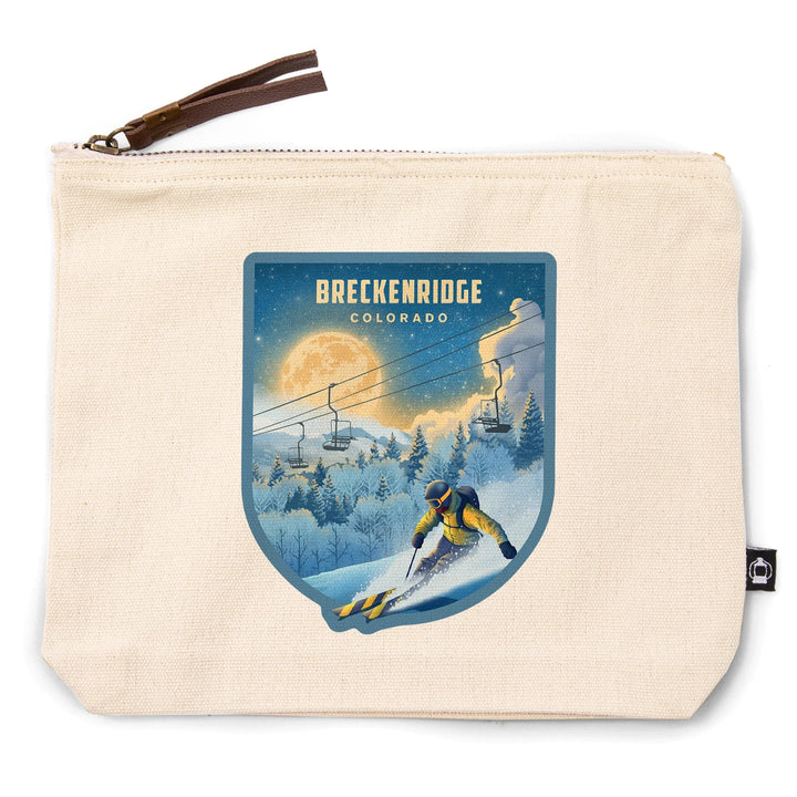 Breckenridge, Colorado, Night Ski, Lithograph, Organic Cotton Zipper Pouch, Go Bag