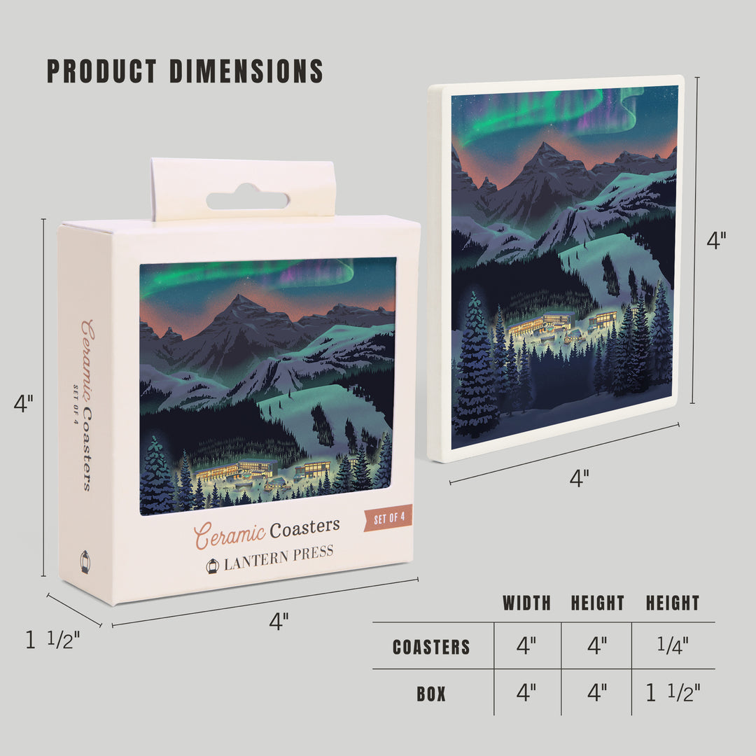 Lithograph, Village under Northern Lights, Coasters