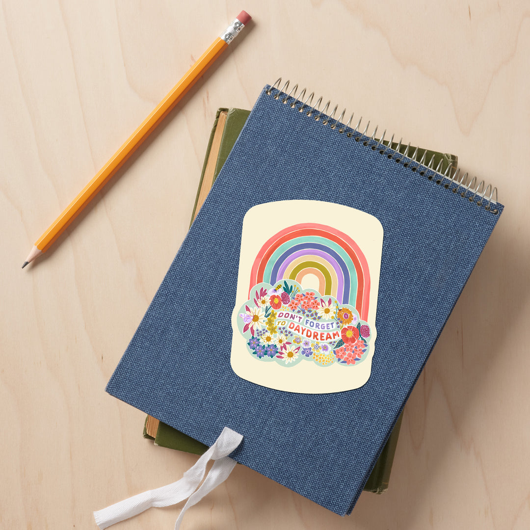 Don't Forget To Daydream, Rainbow, Flowers, Vinyl Sticker