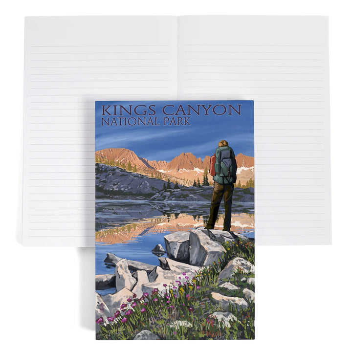 Lined 6x9 Journal, Kings Canyon National Park, California, Hiker and Lake, Lay Flat, 193 Pages, FSC paper